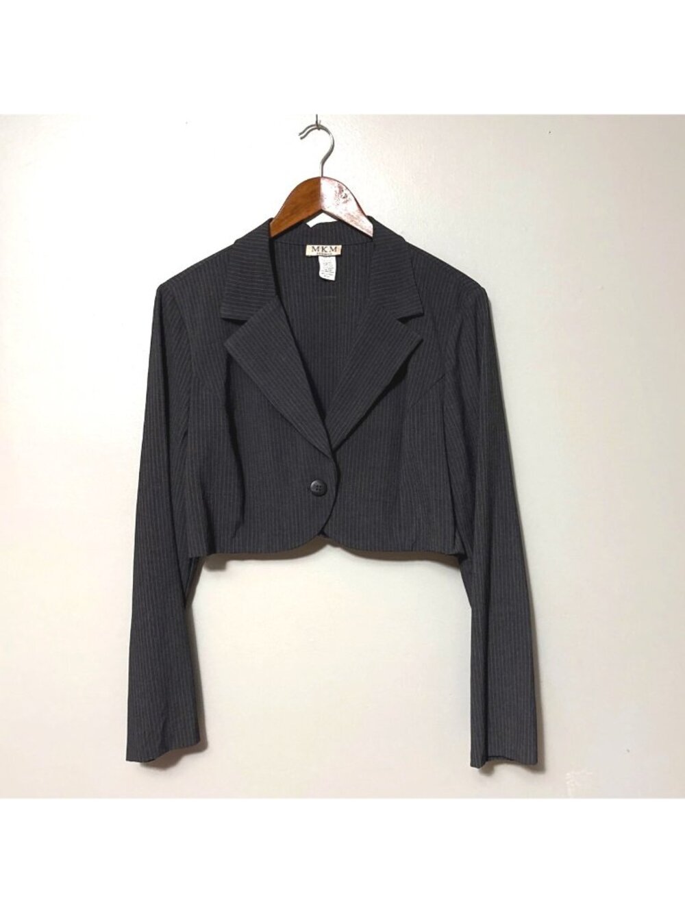Y2K Charcoal Gray Pinstripe Cropped Blazer Jacket XL By MKM Designs‎